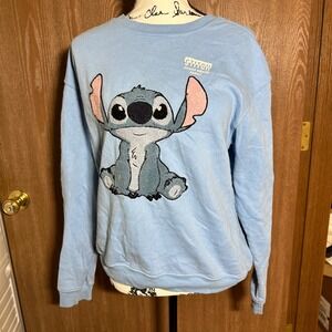 Disney Stitch Sweatshirt‎ Ohana Means Family Pullover Crewneck Blue Medium